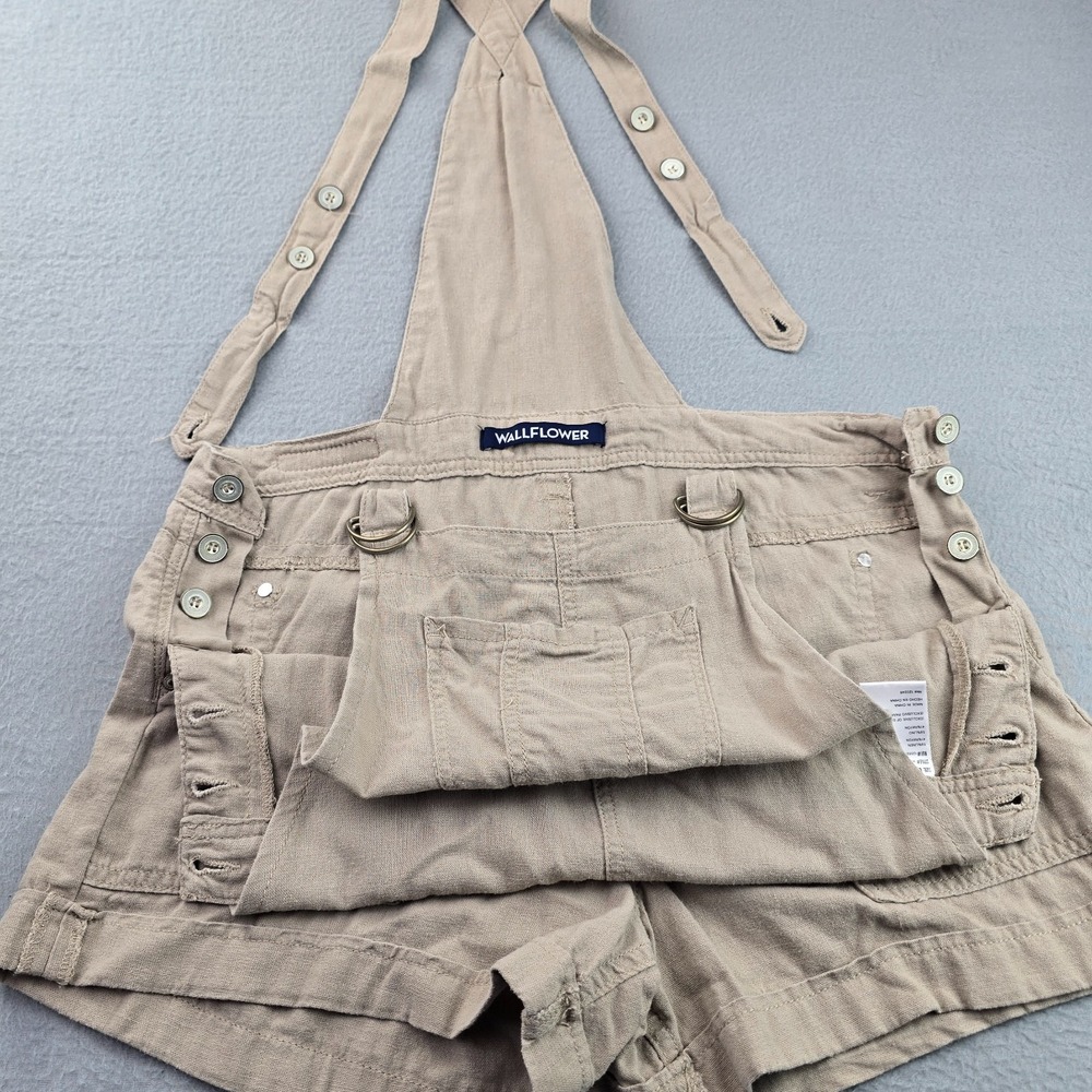 WallFlower Short Overalls Women Large Beige Linen Side Buttons Adjustable Straps - Picture 8 of 11